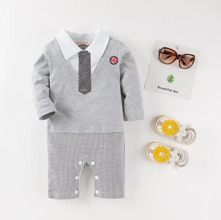 

New Spring Arrival Handsome Grid Long Sleeves Baby Boy's Jumpsuits/Kids Romper 3196