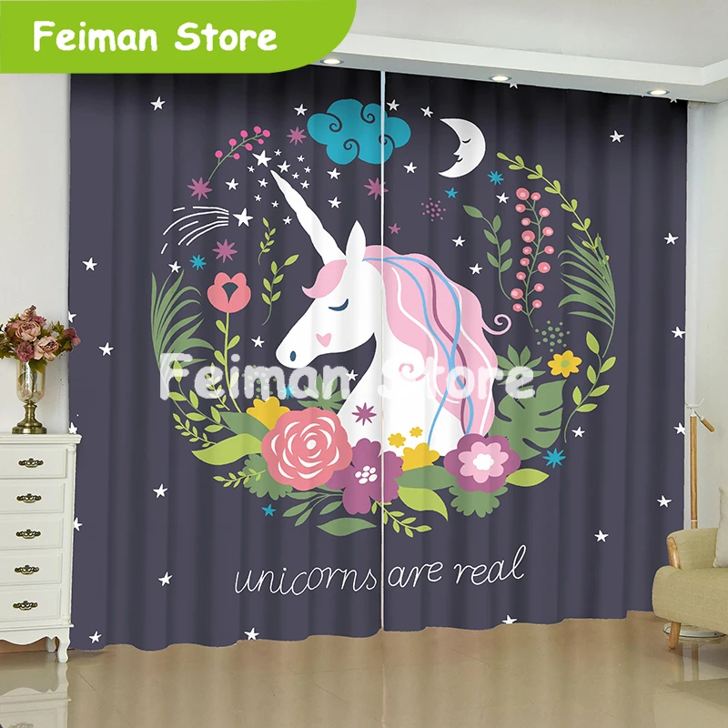 

Cartoon Unicorn Curtains for Window Unicorn Children Room Blinds Finished Drapes Window Blackout Curtains Parlour Room Blinds