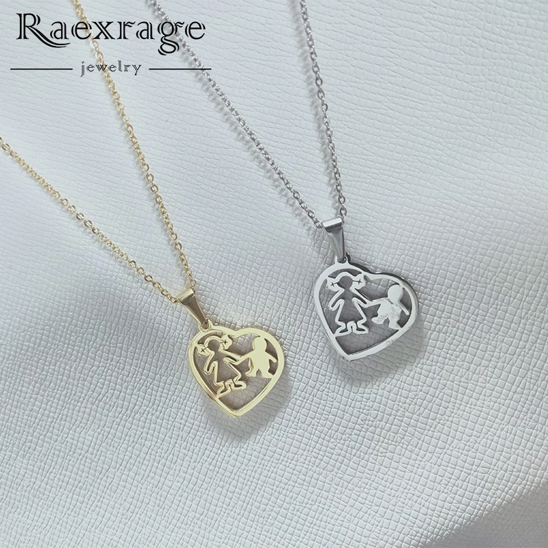 

Raexrage Family Love Pandents Gold Silver 316L Stainless Steel Hollow Mom Son Necklaces Mama Kid Party Gifts