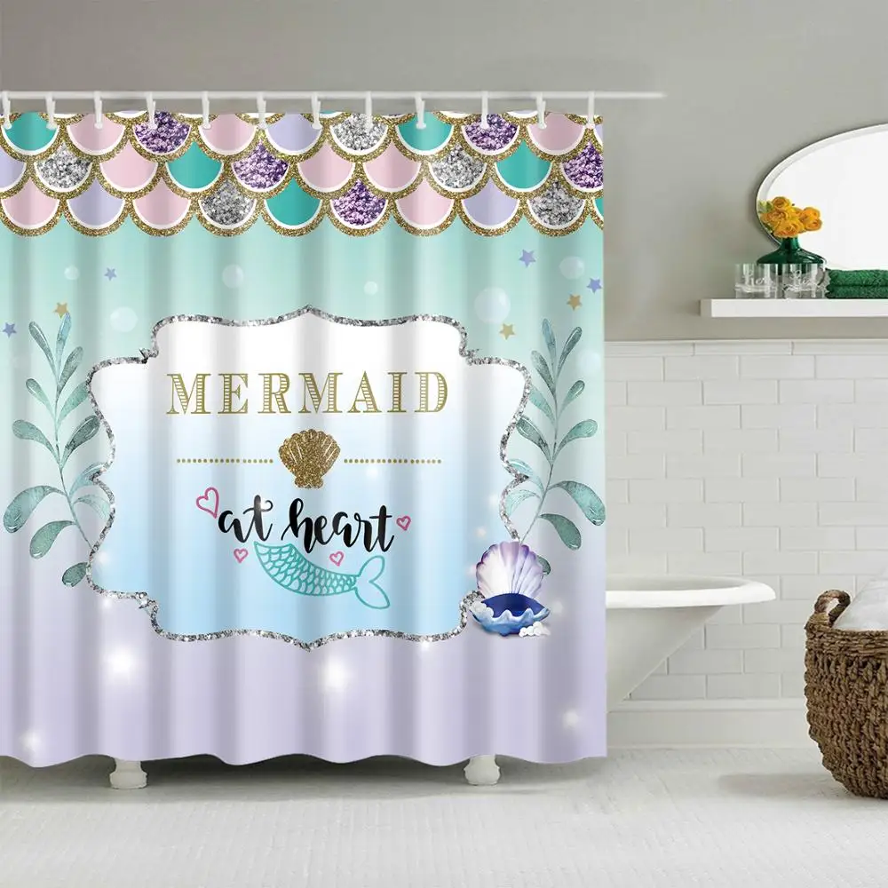 

Shower Curtain Waterproof Thicken The Little Mermaid Bathroom Polyester Mildew Proof Bath Tub with 12 pcs Hooks