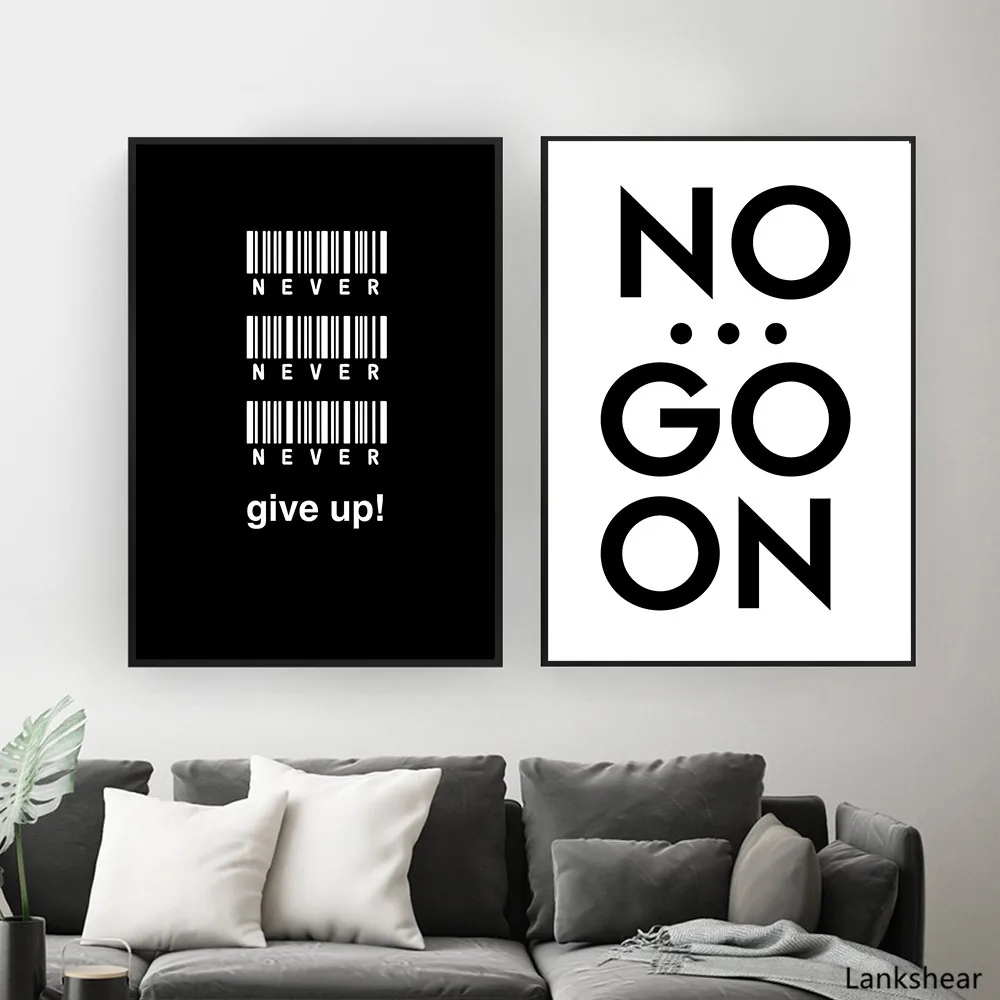 

Black White Quote Canvas Art Prints and Posters Never Give Up No Go On Inspirational Quotes Picture Modern Painting Living Room