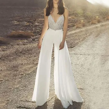 

2020 Summer Women Sling Sequin V-Neck Jumpsuit Ladies Fashion Sleeveless Loose Sexy Playsuit Combinaison Femme Party Onesie