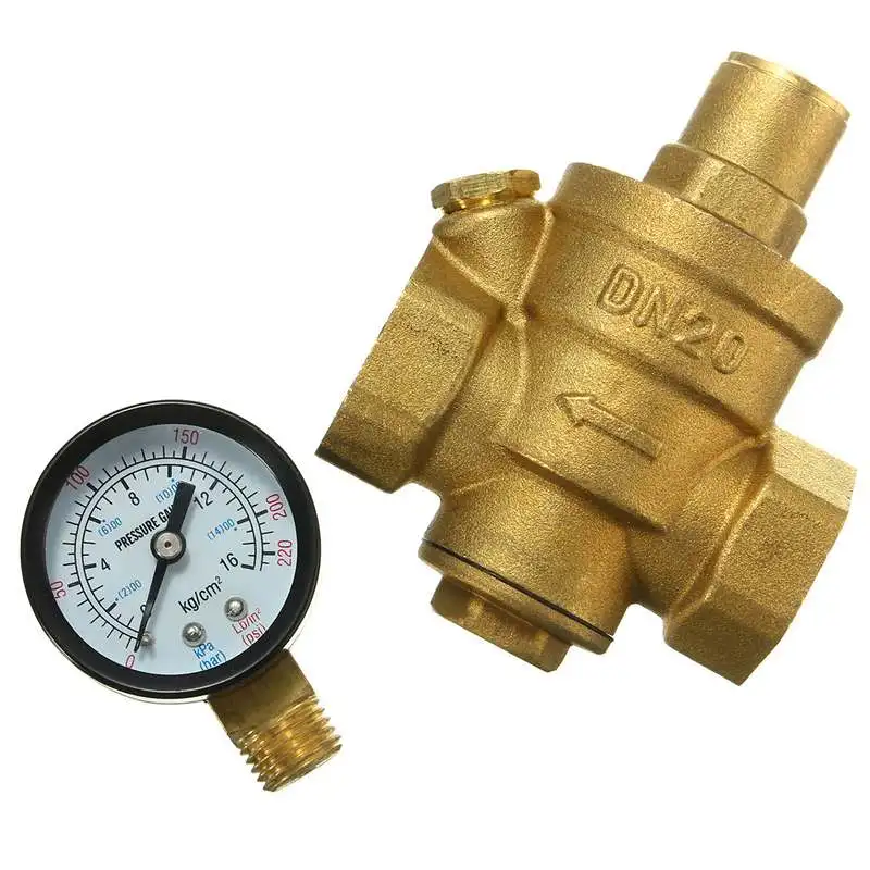 DN20 V/álvula reductora de presi/ón de agua de lat/ón de 3//4 pulgadas Control de agua ajustable V/álvula reguladora de presi/ón Rosca con medidor de 1.6MPa DN20 V/álvula reductora de presi/ón de 3//4