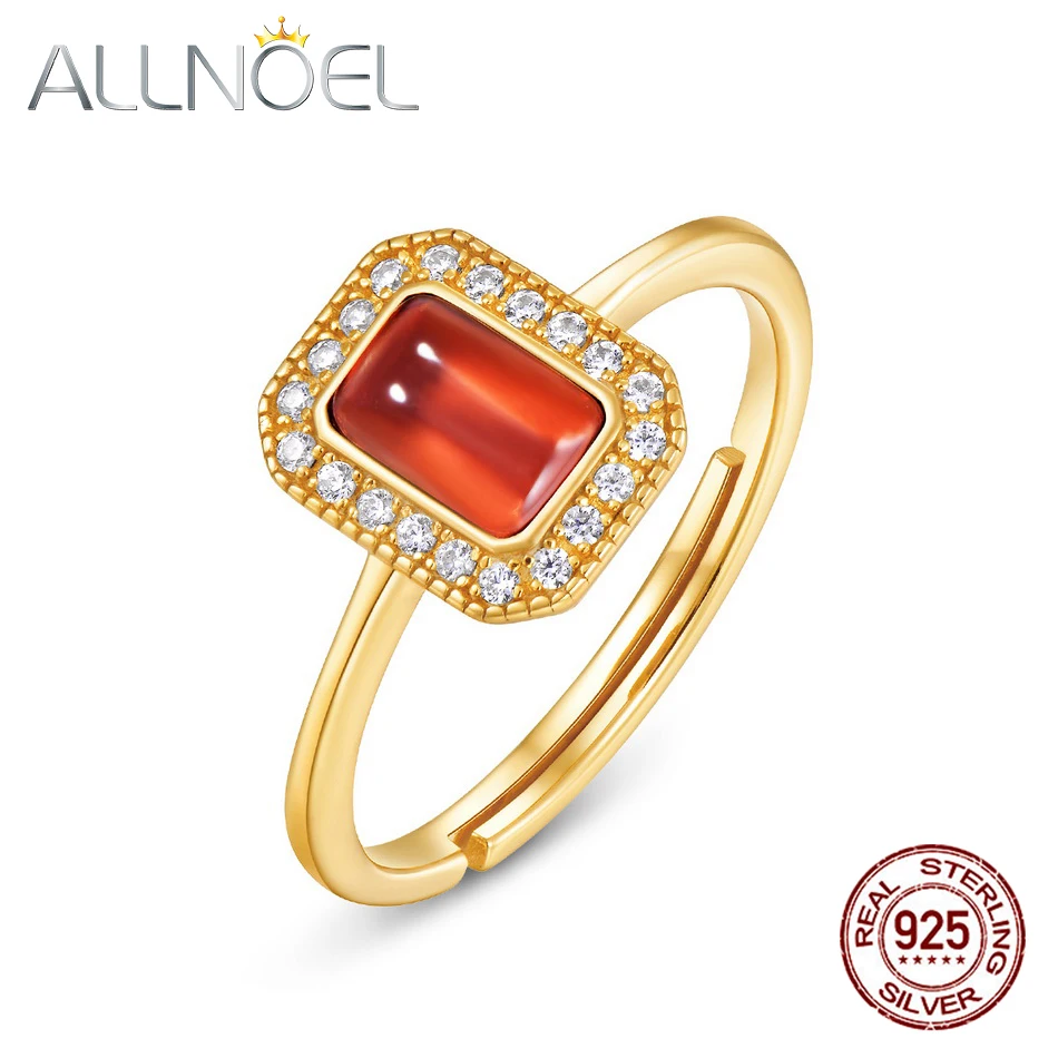 

ALLNOEL Solid 925 Sterling Silver Rings for Women Natural Garnet Gemstone 2020 Trend Jewellery Adjustable Ring Christmas Gift