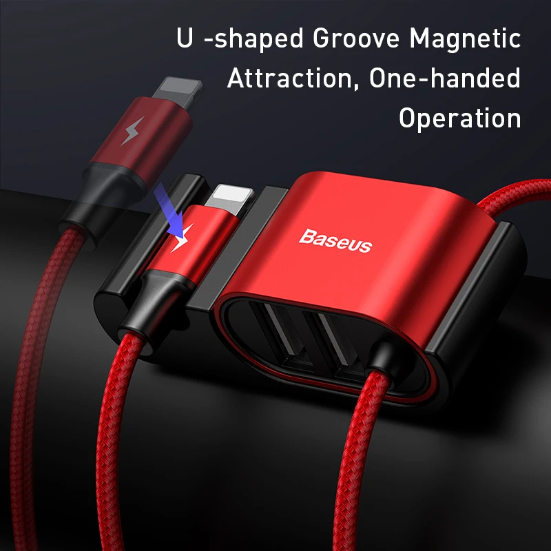 Baseus 3A USB Cable for iPhone Xr 8 Dual USB A Ports Charging Wire for iPhone 11 Pro Type-C Micro Data Cabo USB Car Rear Seat
