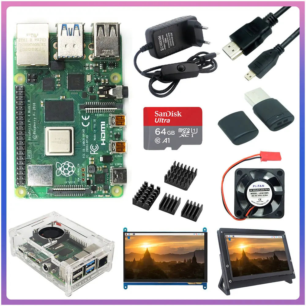 Raspberry Pi 4 Модель B ЖК дисплей комплект + 7 дюймов сенсорный экран Экран держатель 64