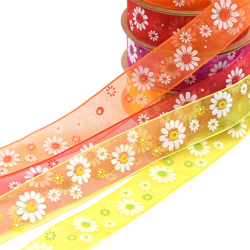 10 ярдов цветок подарок из органзы Лента для вышивка рукоделие декорации атласные ленты с рисунком ручной работы DIY лук аксессуары