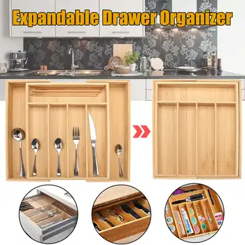 

Cutlery Storage Box Bamboo Knife Block Holder Drawer Knives Fork Spoons Storage Rack Knife Stand Cabinet Tray Kitchen Organizer