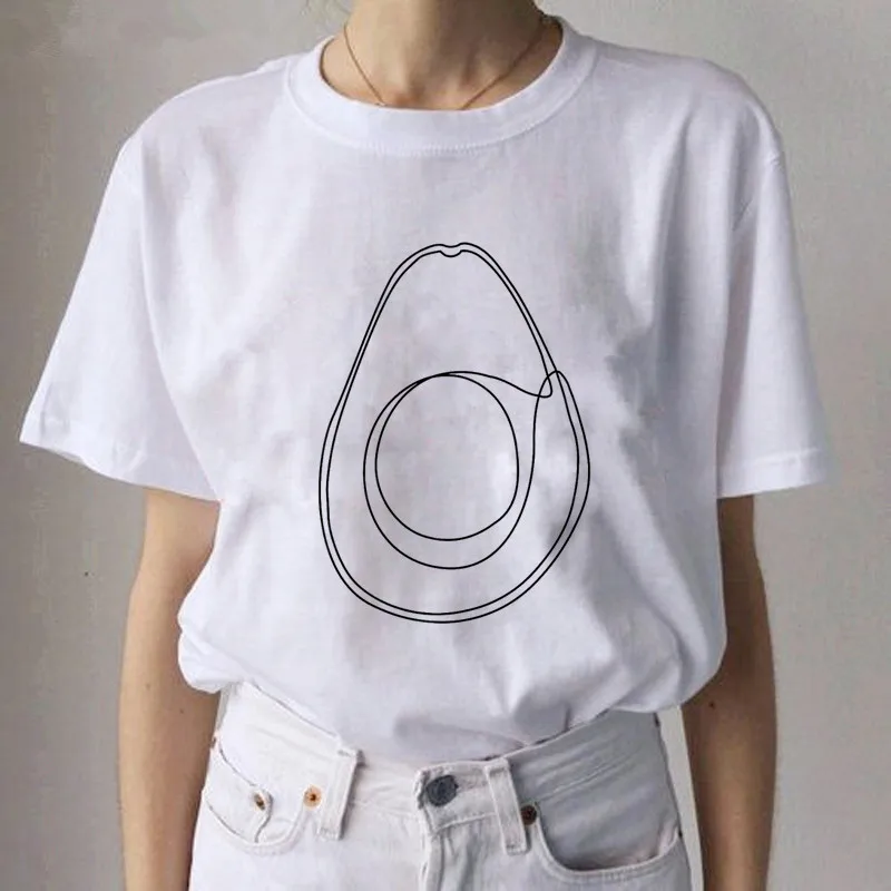 MLCRIYG Cartoon T Shirt Women Fashion Avocado Print White T-shirt Harajuku TShirt Short Sleeves Tops Tee Femme Summer Tees | Женская