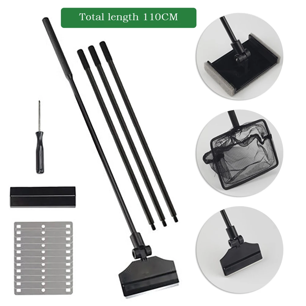 3 in 1 Aquarium Fish Tank Cleaning Tool Fish Tank Brush+Algae Scraper+Fish Net 110CM Aquarium Cleaning Set