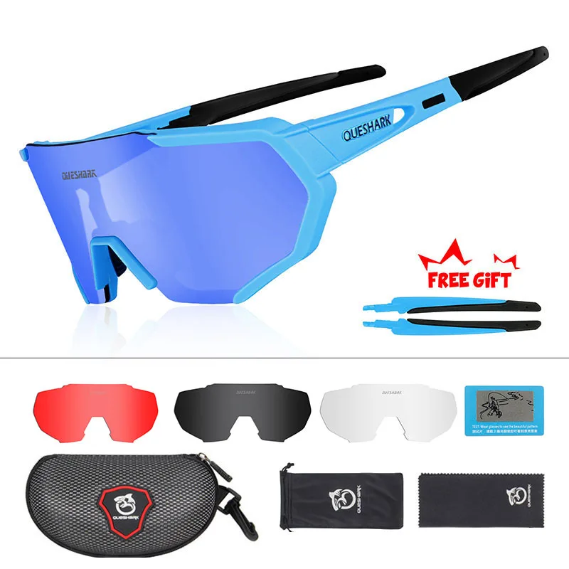 QUESHARK, дизайн, поляризованные велосипедные очки для мужчин и женщин, велосипедные очки, велосипедные солнцезащитные очки, 4 линзы, UV400, спортивные очки - Цвет: As Picture Showed