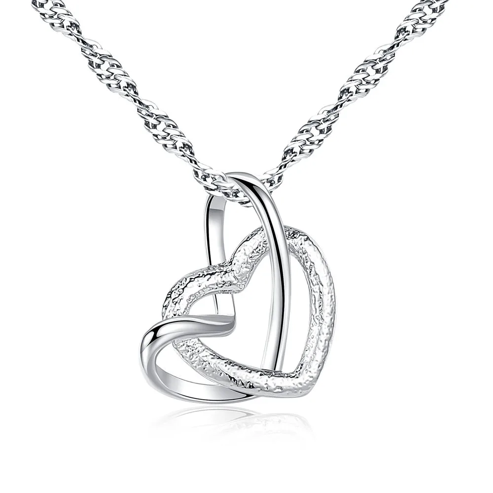 Двойное яркое элегантное женское ожерелье с подвеской в виде сердца, матовое серебряное ожерелье, модное Ювелирное колье KAN090 - Окраска металла: Платиновое покрытие