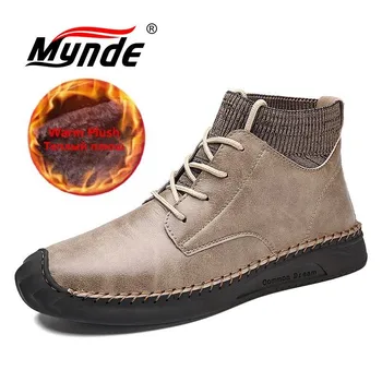 

High Quality Leather Men Boots Warm Plush Snow Boots Winter Boots Work Shoes Men's Footwear Rubber Ankle Boots Sneakers Size 48