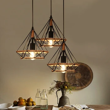 

Nordic Wrought Iron Retro Hemp Ropes Restaurant Chandeliers Industrial Wind Chandeliers Coffee Shop, Bar Table Pendant Lights Cl