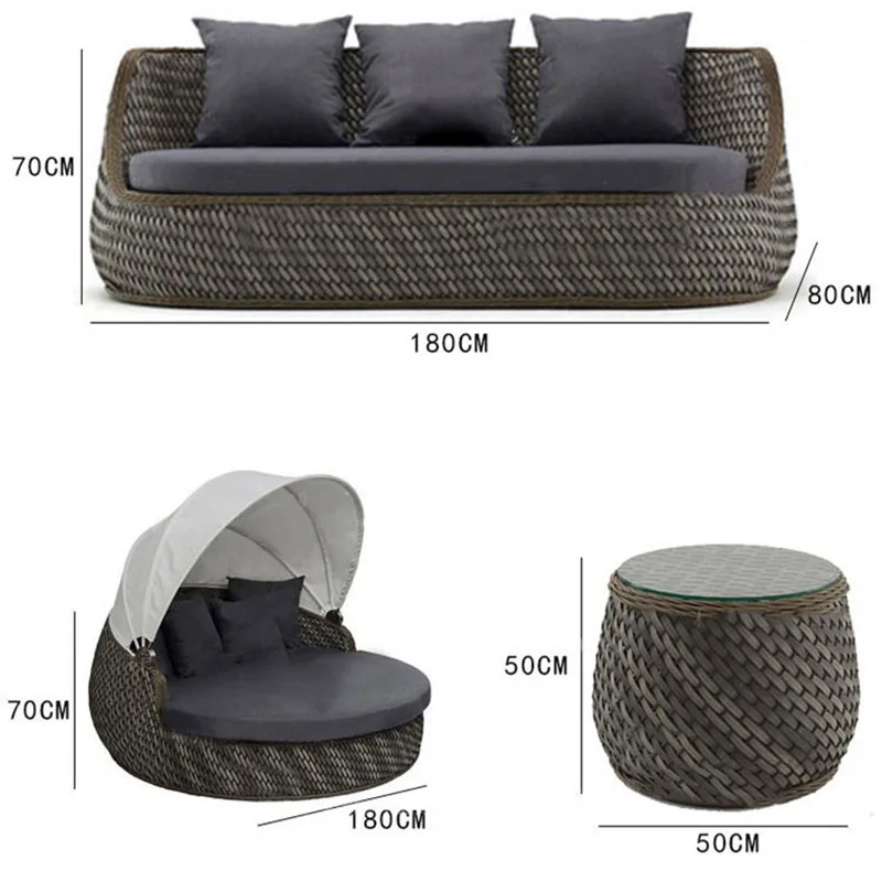 Wicker Chair Single Sofa Three-piece Outdoor Furniture Balcony Coffee Table Net Red Courtyard Nordic Combination Rattan