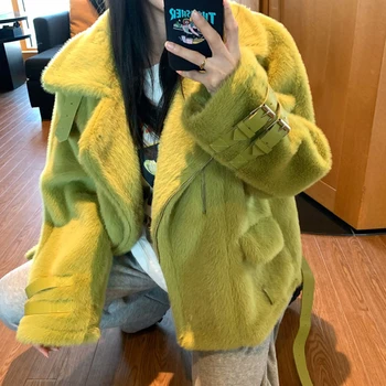 

VOOCIEC 2020 Winter Women jacket biker Velvet High Quality Coat Luxury Fur Coat casual OverCoat Thick Warm Female Plush Coat