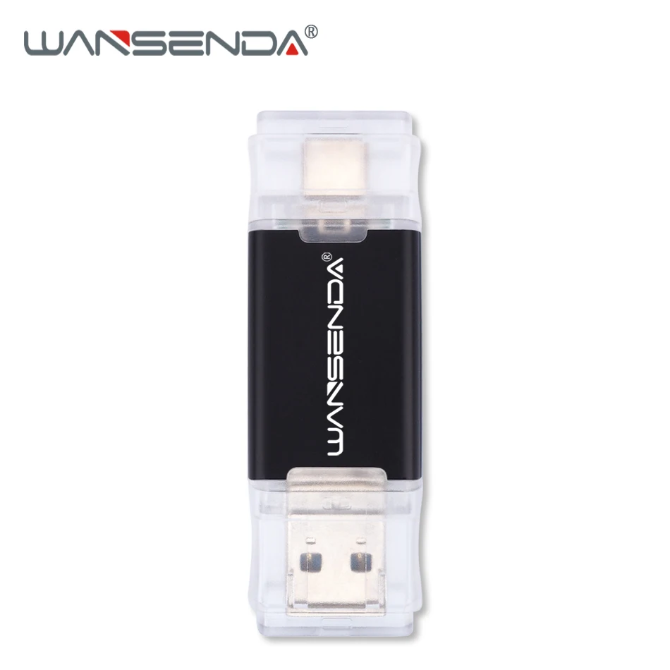 Черный WANSENDA OTG USB флеш-накопитель 2 в 1 TYPE-C и USB3.0 флеш-накопитель 256 ГБ 128 Гб 64 ГБ 32 ГБ 16 ГБ Флешка USB карта памяти для Android/PC - Цвет: Черный