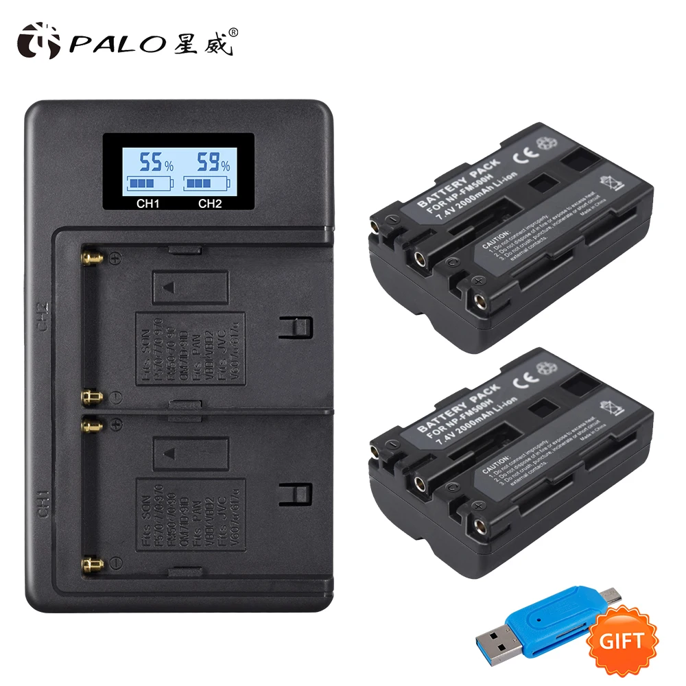 

2Pcs NP-FM500H NP FM500H Battery+LCD Display screen charger for Sony Alpha A58 DSLR-A350A300/A350/A450/A500/A550