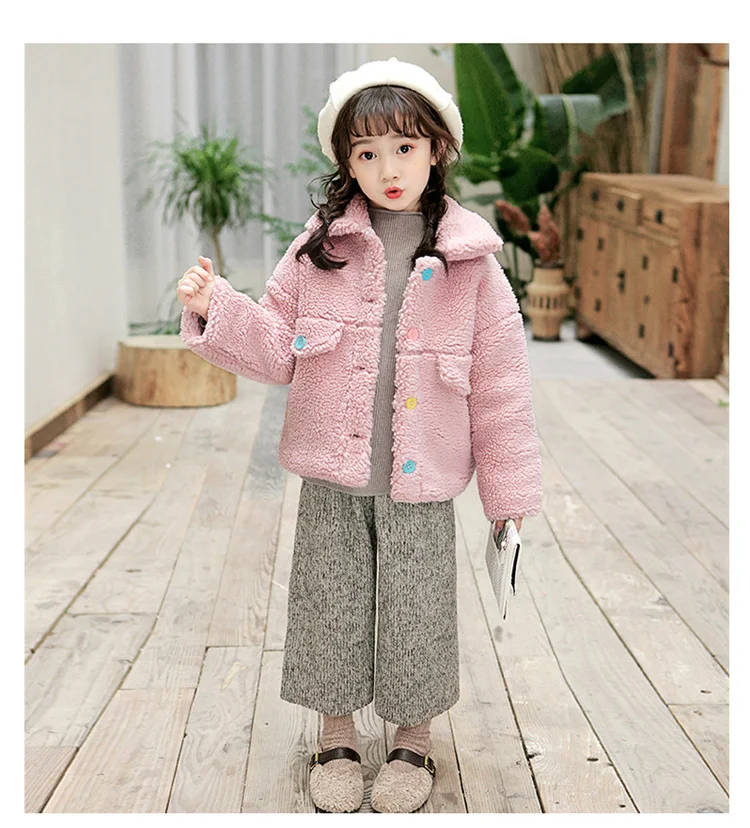 Разноцветное пальто с плюшевым мишкой на пуговицах для маленьких девочек 3-12 лет, плотная теплая мохеровая куртка, зимние детские пальто с искусственным мехом, Детская верхняя одежда