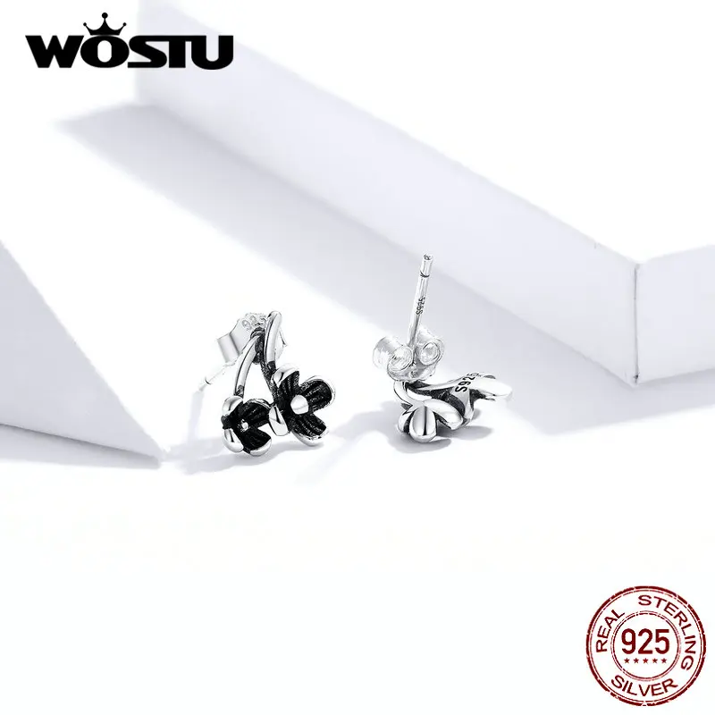 WOSTU, Новое поступление,, настоящее 925 пробы, серебряные, черные, с цветами, серьги, горячая мода, для изготовления свадебных украшений CQE795