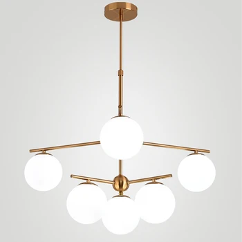 

Nordic modern simple living room dining room bedroom study commercial milk white iron art glass ball Chandelier lighting
