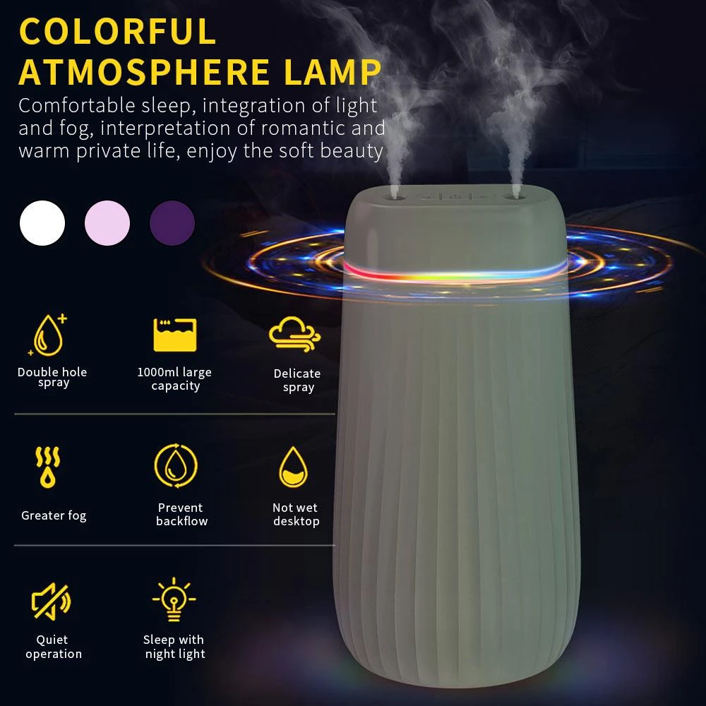 1000ML Humidifier Household Dual Hole Electric Air Diffuser Aroma Oil Humidifier
