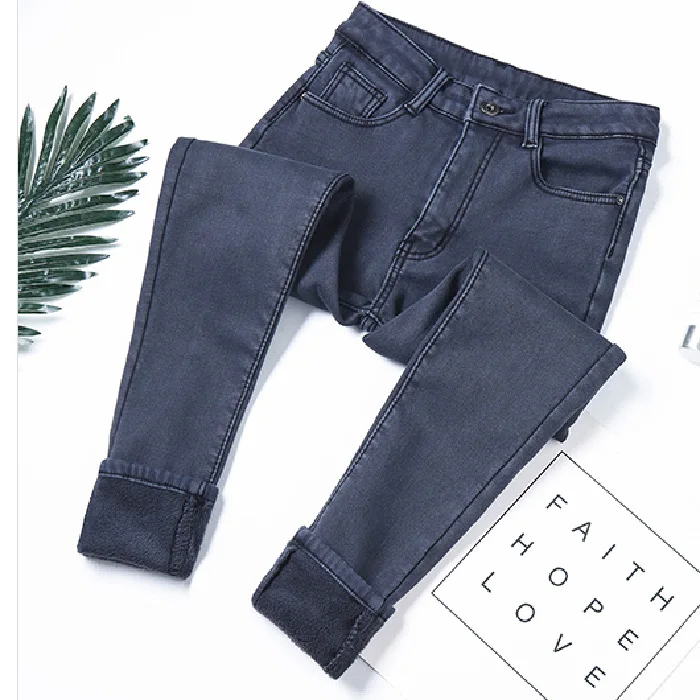 Обтягивающие джинсы, вельветовые брюки, джинсы размера плюс, женские зимние теплые узкие джинсы с подъемом ягодиц, черные джинсовые брюки для мамы с флисом - Цвет: Gray