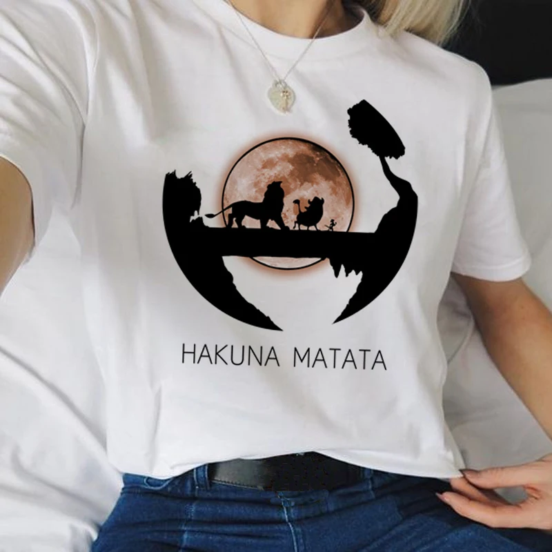 Хакуна матата каваи мультфильм Харадзюку футболки для женщин Король Лев Ullzang забавная футболка 90s Графические футболки модные женские футболки