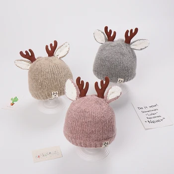 

Autumn Winter Cartoon Children Knit Hat Baby Christmas Deer Thick Warm Wool Hat Christmas Gift Kids Beanies