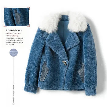 

Real Fur Coat Women Clothes 2020 Autumn Winter Jacket Fox Fur Collar Sheep Shearing Wool Fur Coats and Jackets Korean KJ3410