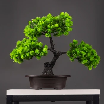27cm Artificial Pine Plants Bonsai Fake Tree Ornaments Plastic Plants Landscape Simulation Tree for Home Room Desktop Decoration 2