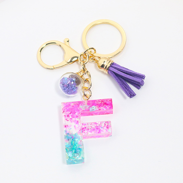 Creative Letter Alphabet Crystal Arylic Liquid Keychain Women Key Chains Ring Car Bag Tassels Pendent Charm Gift Accessory