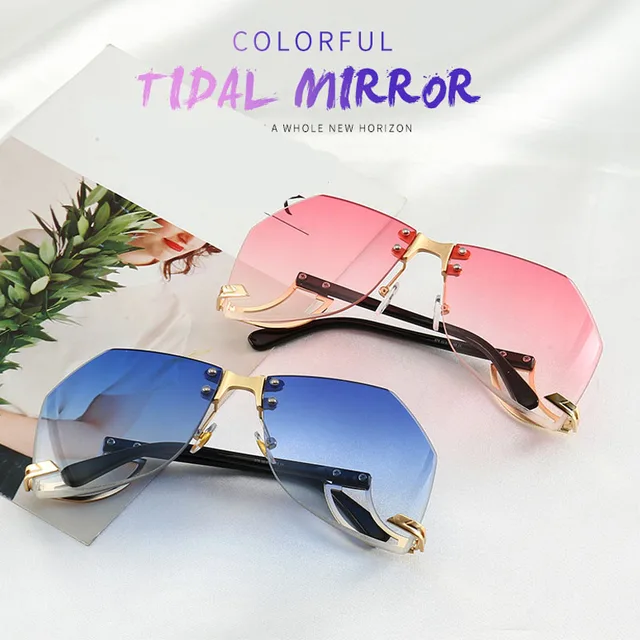 2021 New Irregular Rimless Sunglasses Women Brand Designer Alloy Frame Oversize Gradient Sun Glasses Fashion Female Clear Shades 4