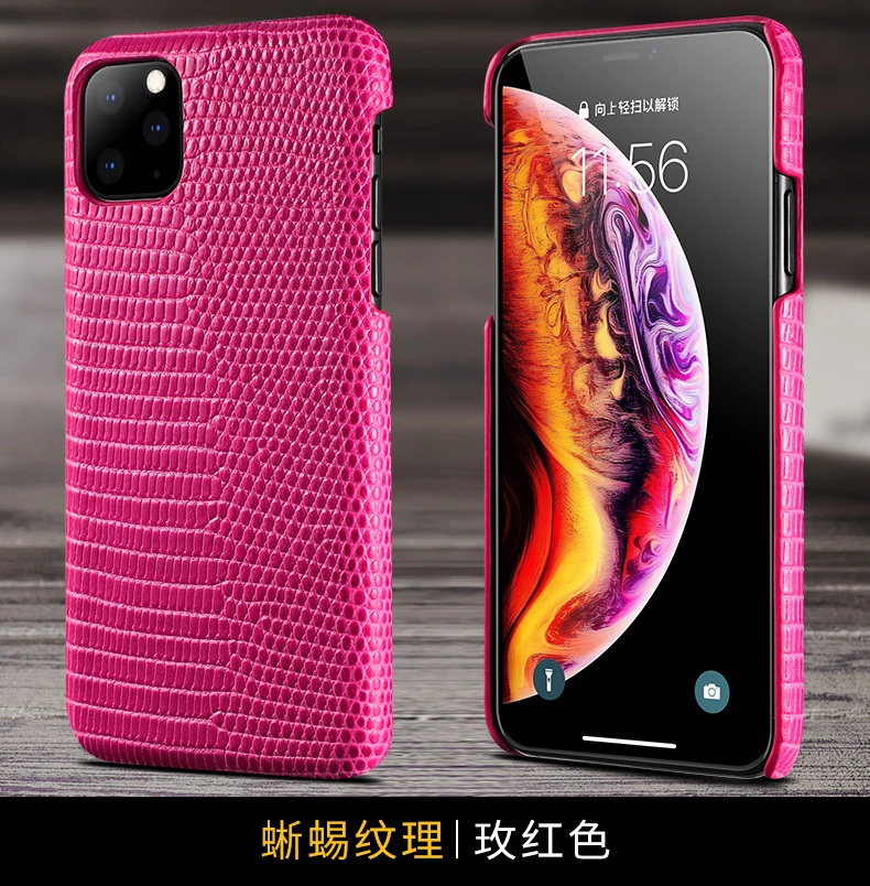 Розово-красный На заказ настоящая ящерица кожа задняя крышка для iPhone 11 Pro Max XS Max XR X бизнес чехол для телефона популярный цвет карман - Цвет: Розово-красный