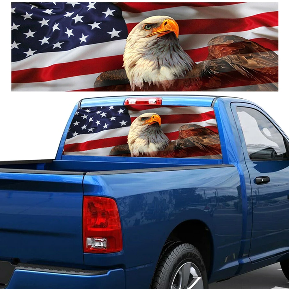 AMERICAN USA FLAG EAGLE PICK-UP TRUCK BACK WINDOW GRAPHIC DECAL PERFORATED VINYL 