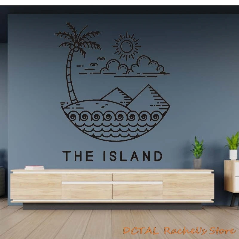 Tropical Island Resort Seashore Sticker Palm Seagull Wavy Silhouettes Home Decor Vinyl Decal Coconut Tree Living Room Bedroom
