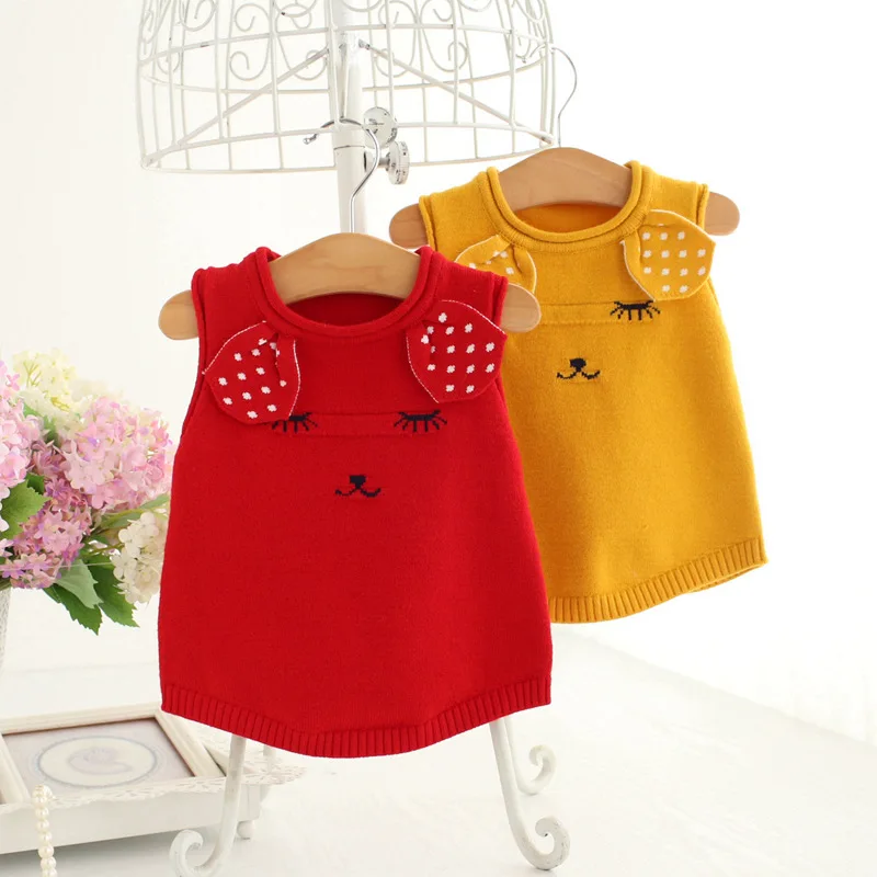 

Idea Fish Childrenswear Season Autumn New Style Woollen Sweater Korean-style Girls Cute Ear Vest 9115