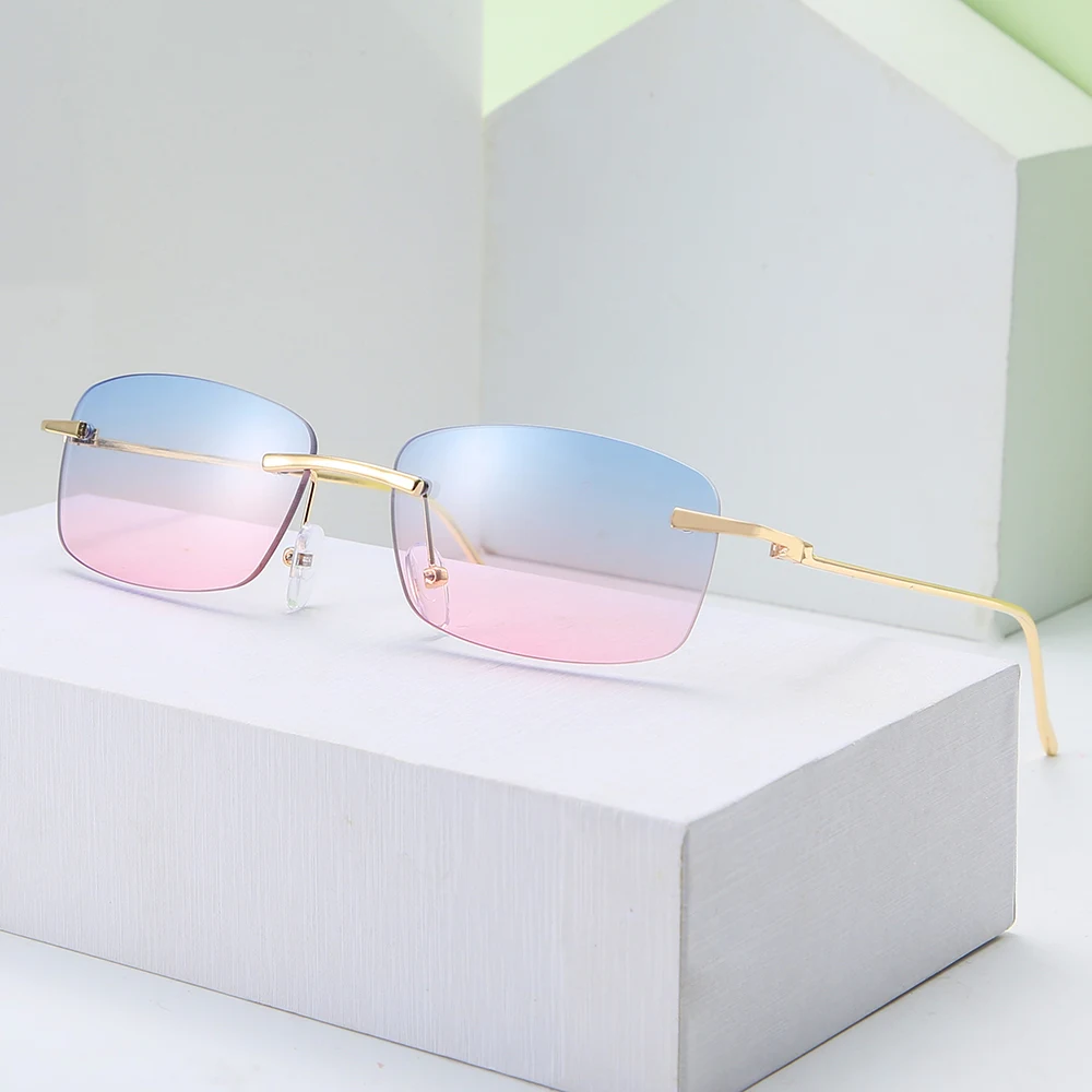 

Gold Square Frame Sunglasses Rimless Men Metal Grey Green Retro Sun Glasses for Women Frameless Uv400 Light Color
