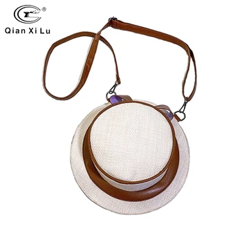 

Hot Sale Round Women Two USES Bag Woven Crossbody Bags Womens Shoulder Bag Ladies Cute Knitting Circular Women Messenger Bags