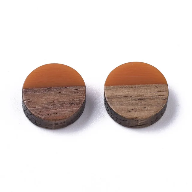 50pcs 10mm Resin & Wood Cabochons Resin Cabochon Flat Back for Jewelry Making DIY Bracelet Earring Accessories 10x3.5~4mm Chocolate