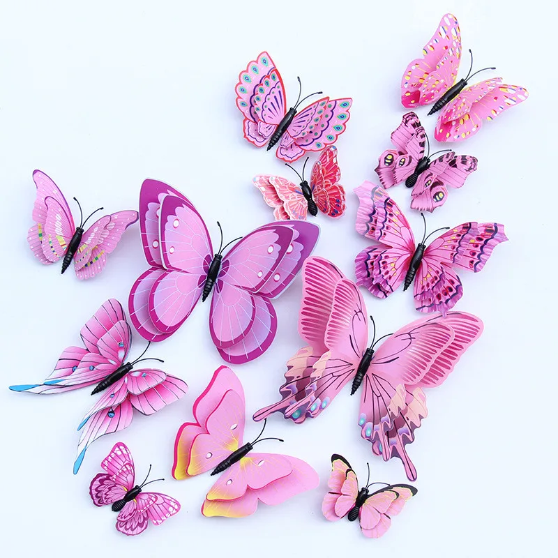 New Style 12Pcs Double Layer 3D Butterfly Wall Sticker on The Home Decor Butterflies for Decoration Magnet Fridge Stickers | Дом и сад