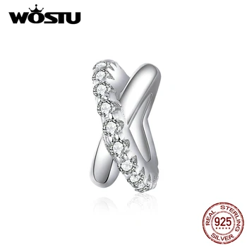 

WOSTU Real 925 Sterling Silver Cross Geometric Charm Zirconia Bead Fit Original Bracelet Pendant DIY Jewelry Accessories CTC214