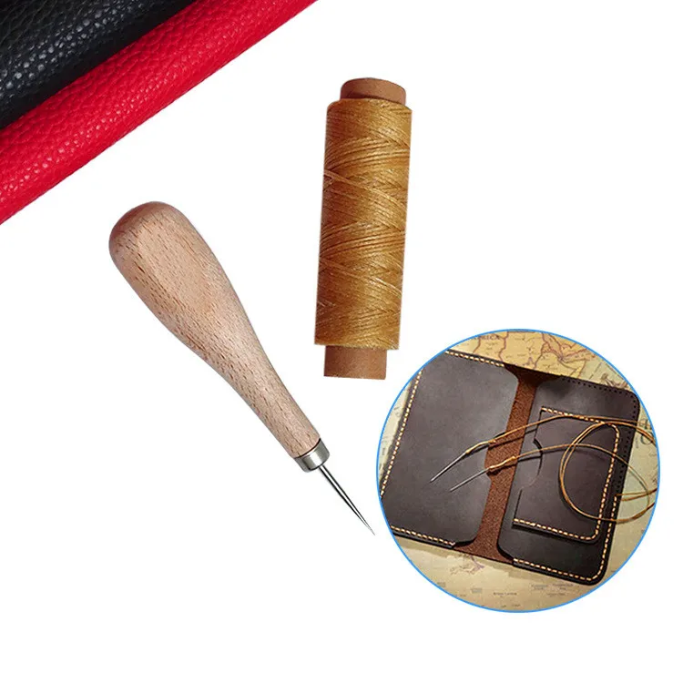 1pcs Leather Craft Wooden Diamond Rhombus handle Awl DIY Leather Stitching Sewing Punch Tool
