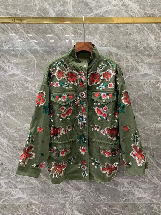 

2019 Early Autumn New Woman Embroidery Decoration Symmetrical Pocket, Long Sleeve, Hundred Short Jacket 917