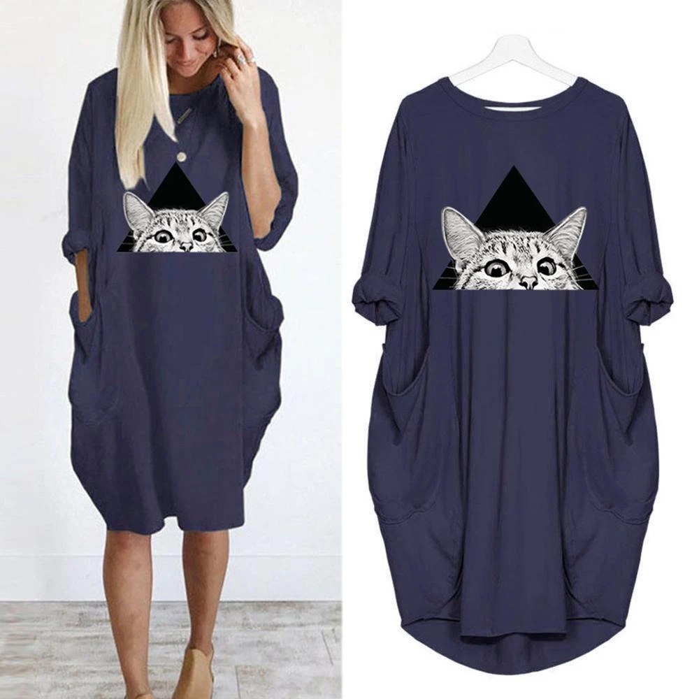 cat print dress plus size