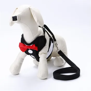 

Pets Dog and Cat Evening Dress Harnesses Leashes Red Bow Tie Dog From Smoking Harness With Leash Comfortable Puppy Applicable