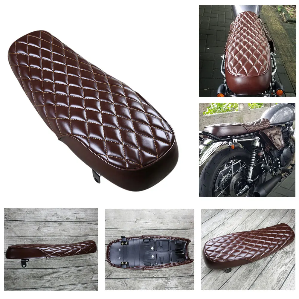 Brown Motorcycle Flat Brat, Styling Vintage Saddle Seat Cushion