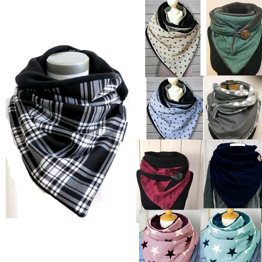 

Classic Plaid Stripe Star Printing Scarf Women Winter Warm Vintage Scarves Female Retro Multi-purpose Shawl Face Covering