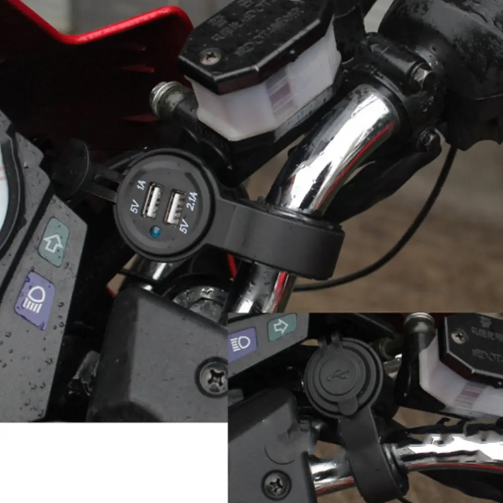 2USB порты синий светодиодный легкий руль мотоцикл Прикуриватель разъем водонепроницаемый разъем мотоцикл телефон зарядное устройство адаптер