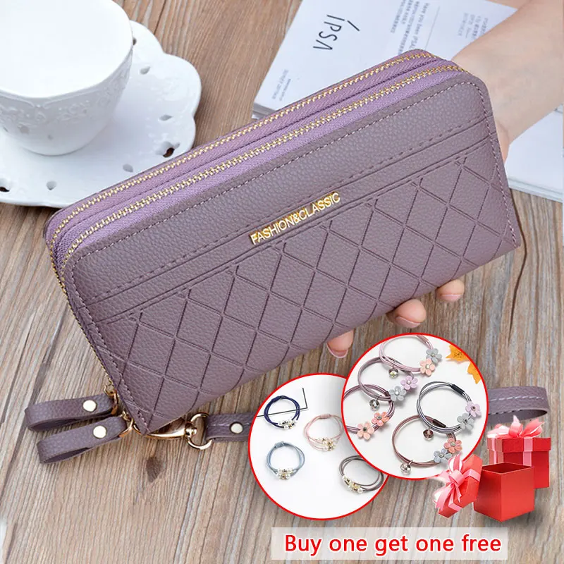 Cartera larga de piel sintética para mujer, monedero cartera borla, tarjetero, bolso de mano tipo monedero